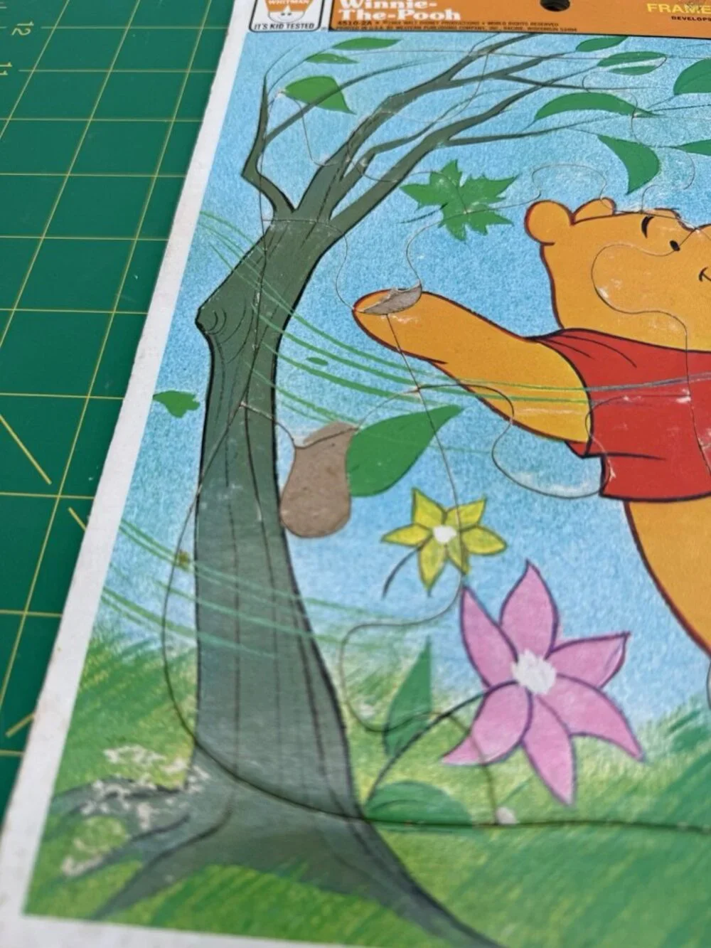 Vintage Disney Pinocchio Pooh And Toot Toot Cardboard Frame Tray Puzzle READ